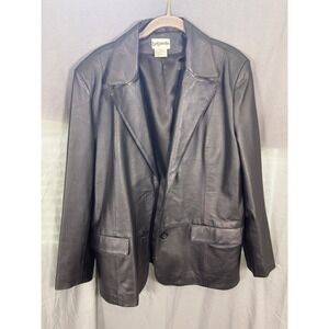 Bagatelle Black Leather Blazer Jacket Womens 16W 2-Button jacket Genuine Leather